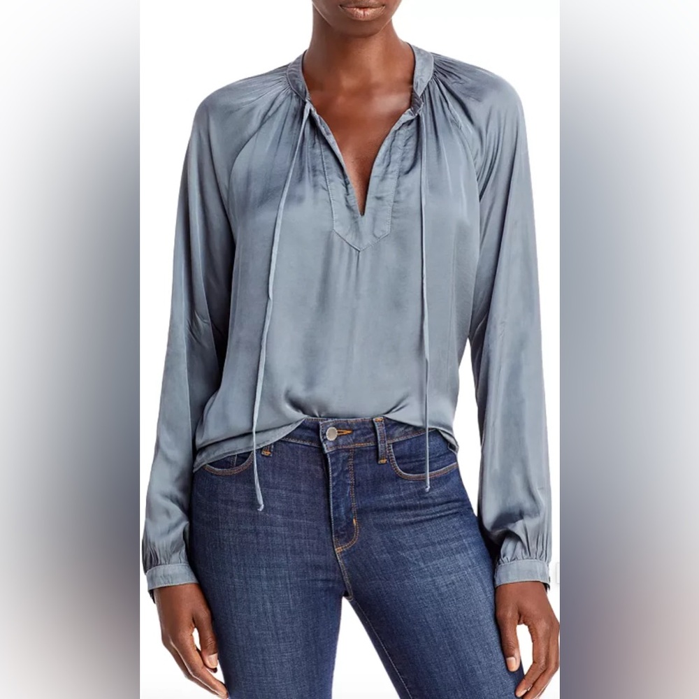 BELLA DAHL Gray Tie Front Relaxed Blouse